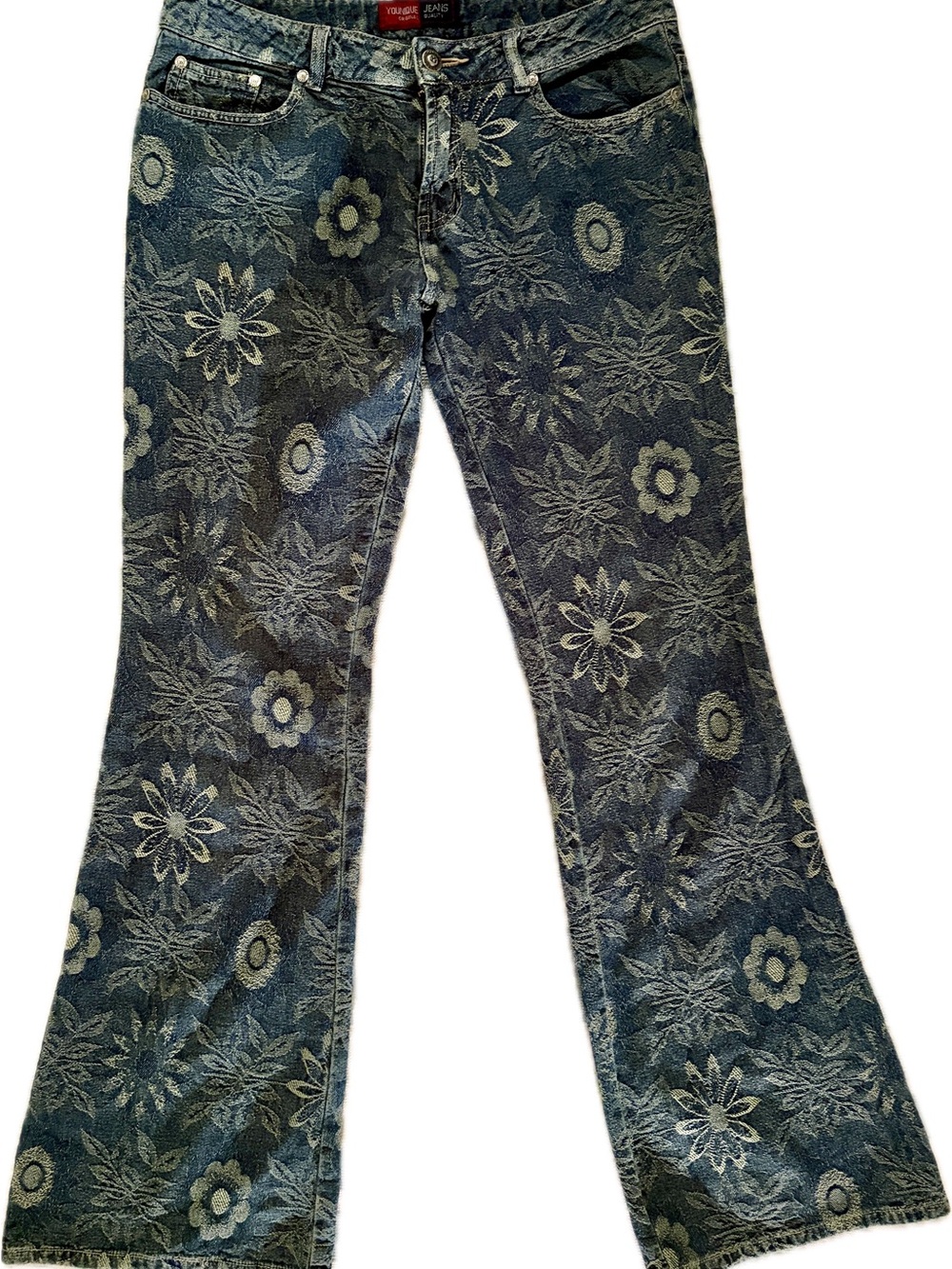 Younique Blue Floral Jacquard Boot Cut Jeans